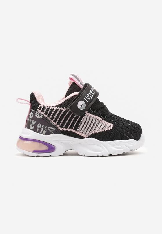 Czarne Płaskie Buty Sportowe Sneakersy ze Skórzaną Wkładką i Perforacją Zapinane na Rzep Tinalise 1