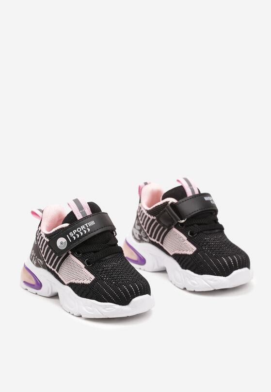 Czarne Płaskie Buty Sportowe Sneakersy ze Skórzaną Wkładką i Perforacją Zapinane na Rzep Tinalise 2