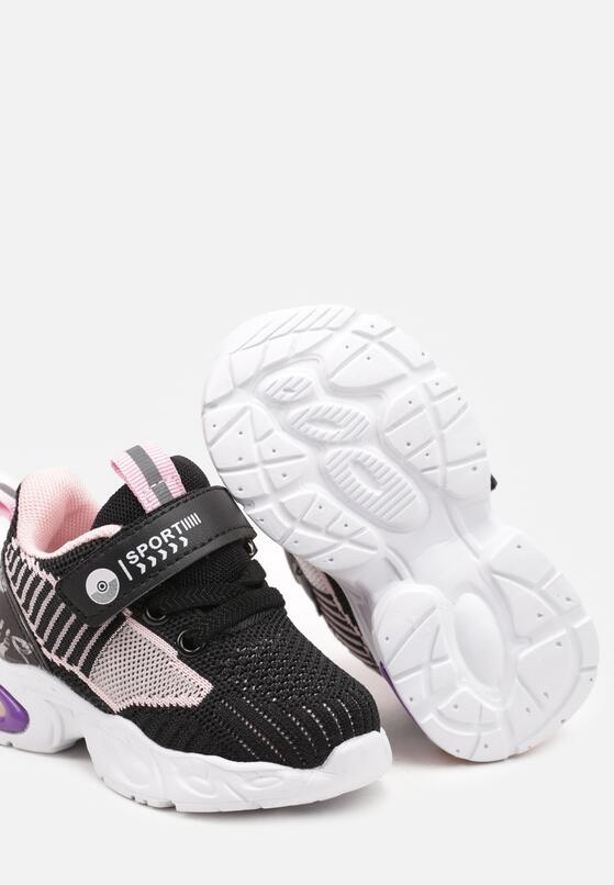 Czarne Płaskie Buty Sportowe Sneakersy ze Skórzaną Wkładką i Perforacją Zapinane na Rzep Tinalise 3