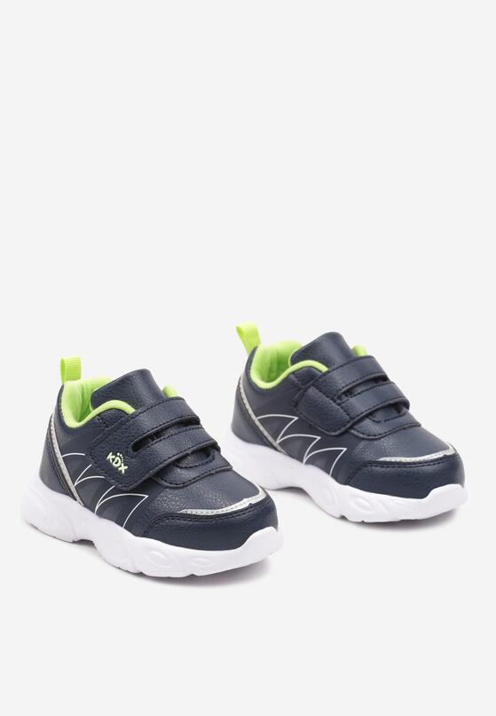 Granatowe Płaskie Buty Sportowe Sneakersy na Rzep z Ozdobnymi Przeszyciami Tinalynne 2