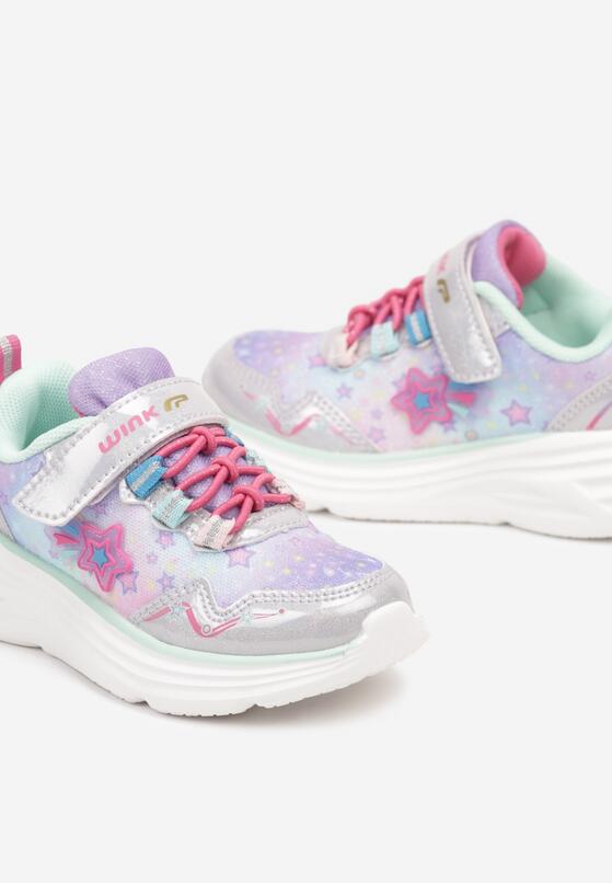 Fuksjowo-Fioletowe Płaskie Buty Sportowe Sneakersy na Rzep z Wiązaniem i Metalicznymi Wstawkami Ulmagia 3