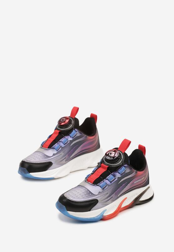 Czarno-Czerwone Płaskie Buty Sportowe Sneakersy z Ozdobną Podeszwą Rulagia 2