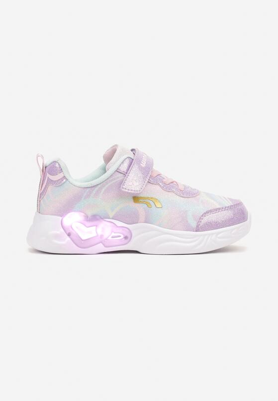 Fioletowe Płaskie Buty Sportowe Sneakersy na Rzep z Metalicznymi Wstawkami Vulagia 1