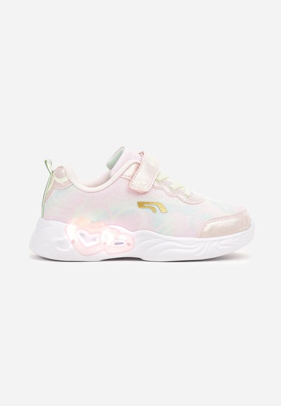 Różowe Płaskie Buty Sportowe Sneakersy na Rzep z Metalicznymi Wstawkami Vulagia 1