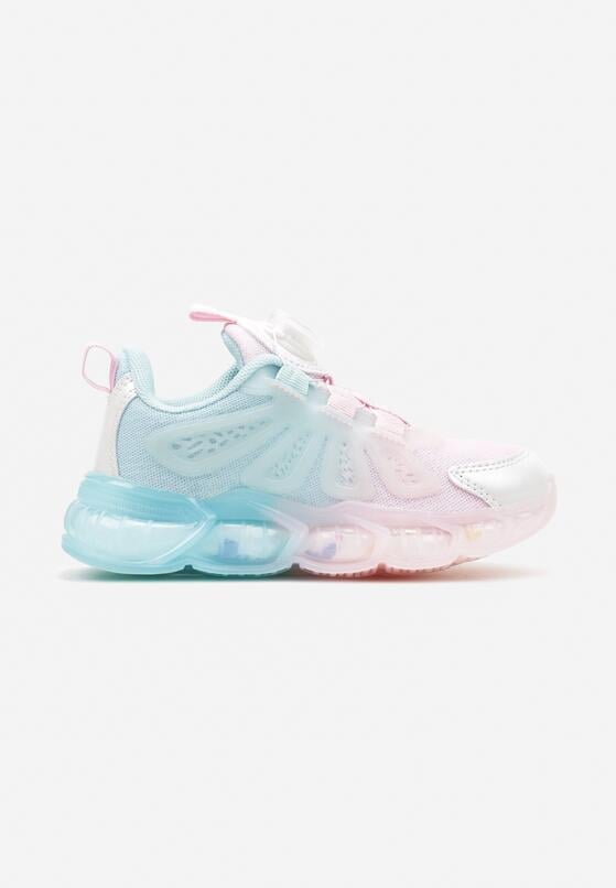 Różowo-Niebieskie Płaskie Buty Sportowe Sneakersy z Brokatem i Pokrętłem do Regulowania Szerokości Jodea 1