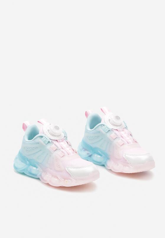 Różowo-Niebieskie Płaskie Buty Sportowe Sneakersy z Brokatem i Pokrętłem do Regulowania Szerokości Jodea 2