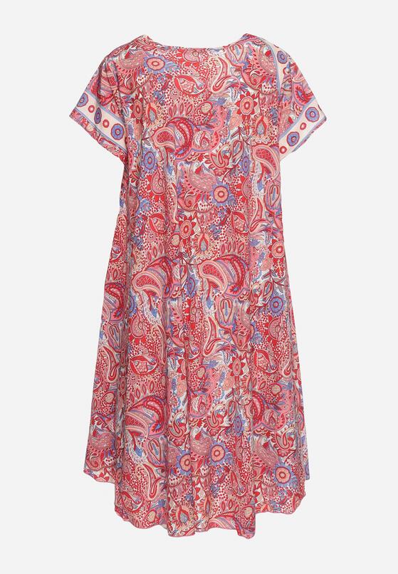 Czerwono-Niebieska Wiskozowa Sukienka o Rozkloszowanym Kroju w Stylu Boho Melnea 7