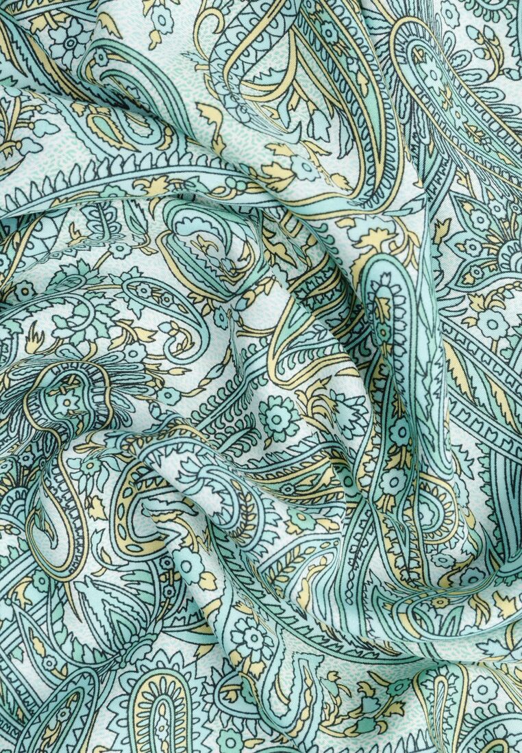 Zielona Rozkloszowana Kopertowa Sukienka z Bawełny o Wzorze Paisley z Gumką w Talii Zonne 8