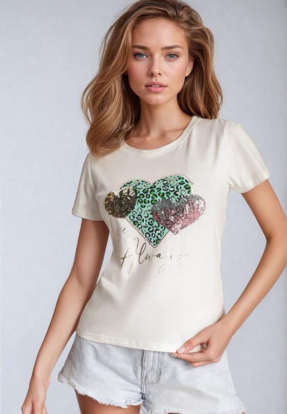 Biały Bawełniany T-shirt z Nadrukiem w Kształcie Serc Gennea 1