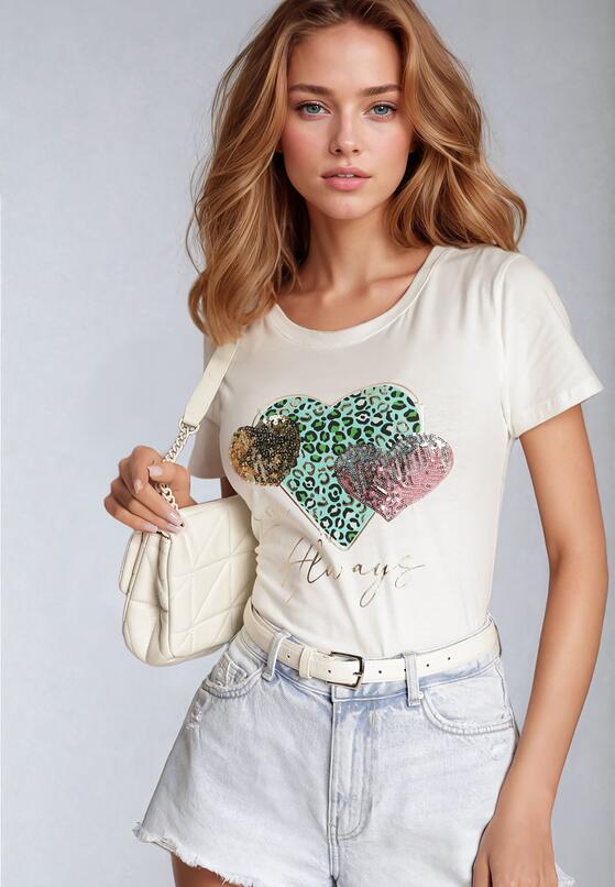 Biały Bawełniany T-shirt z Nadrukiem w Kształcie Serc Gennea 4