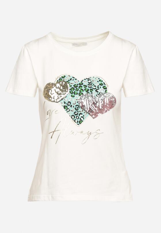 Biały Bawełniany T-shirt z Nadrukiem w Kształcie Serc Gennea 6