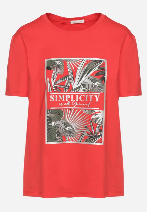 Czerwony Bawełniany T-shirt z Roślinnym Nadrukiem Relifea 6