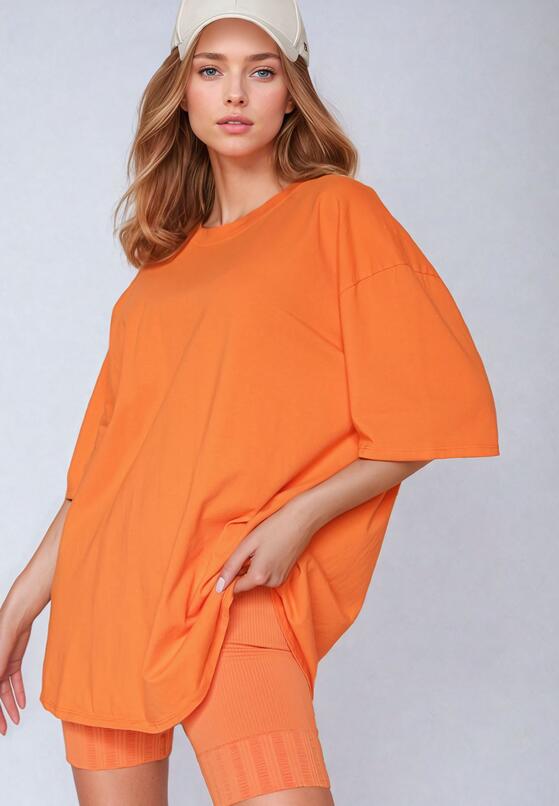 Pomarańczowy Bawełniany T-shirt Koszulka z Krótkim Rękawem Bevima 2
