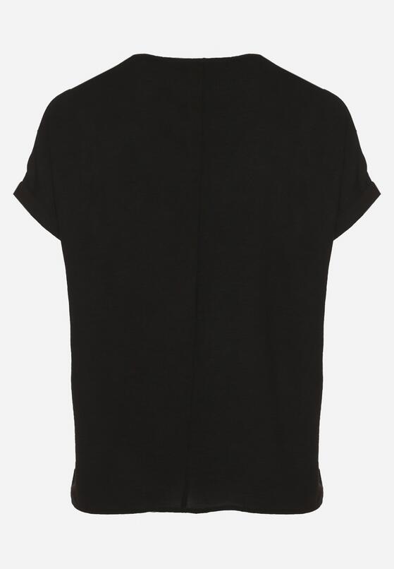 Czarna Bluzka z Dodatkiem Wiskozy z Ażurowymi Wstawkami i Guzikami przy Dekolcie Wimari 7