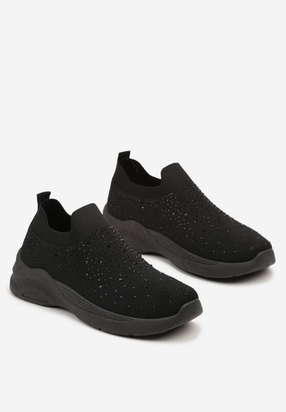 Czarne Buty Sportowe ze Skarpetową Cholewką Ozdobione Cyrkoniami Arabbea 5