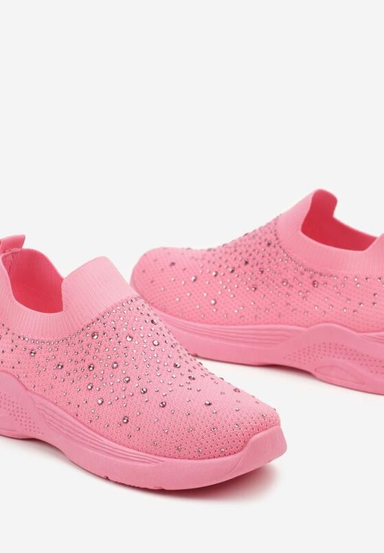 Różowe Buty Sportowe ze Skarpetową Cholewką Ozdobione Cyrkoniami Arabbea 6
