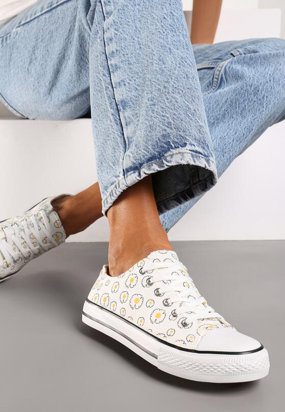 Białe Płaskie Trampki w Stokrotki Garnisea 3