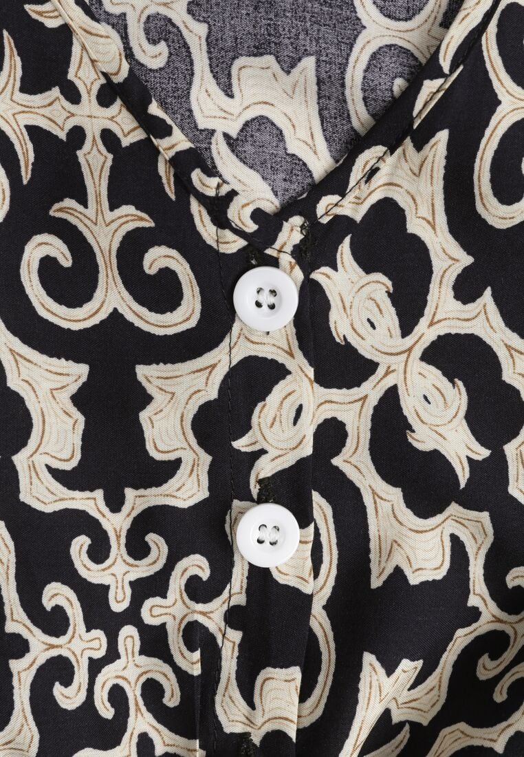 Granatowa Bawełniana Sukienka z Dekoltem w Serek Zapinana na Guziki z Gumką w Pasie Kelea 8