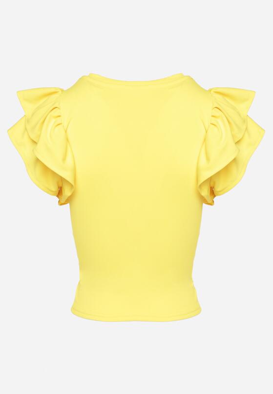 Żółty T-shirt Koszulka z Prążkowanego Materiału z Falbanką przy Rękawach Vimandria 7