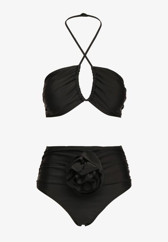 Czarne Bikini 2-Częściowe Stanik Wiązany na Szyi Figi z Podwyższonym Stanem Tegelia 4