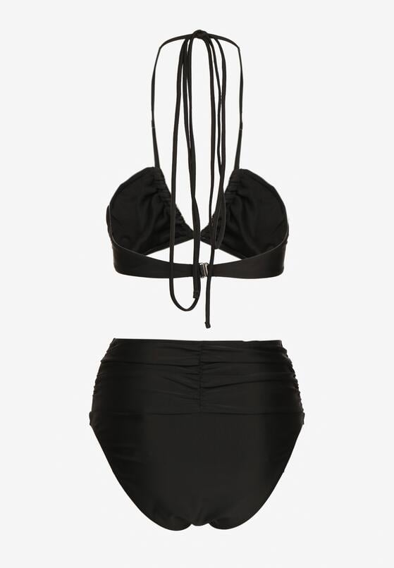 Czarne Bikini 2-Częściowe Stanik Wiązany na Szyi Figi z Podwyższonym Stanem Tegelia 5
