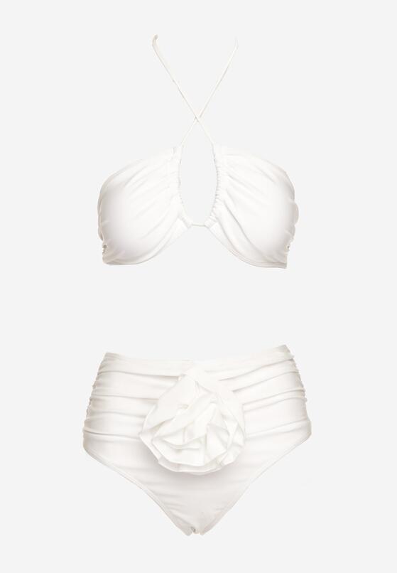 Białe Bikini 2-Częściowe Stanik Wiązany na Szyi Figi z Podwyższonym Stanem Tegelia 5
