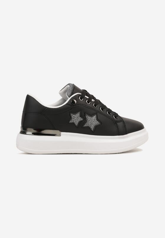 Czarne Płaskie Sneakersy z Gwiazdkami i Metalicznymi Wstawkami Jalelia 4