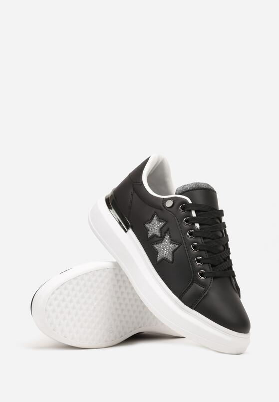 Czarne Płaskie Sneakersy z Gwiazdkami i Metalicznymi Wstawkami Jalelia 5