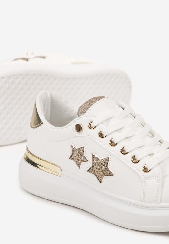Biało-Złote Płaskie Sneakersy z Gwiazdkami i Metalicznymi Wstawkami Jalelia 6