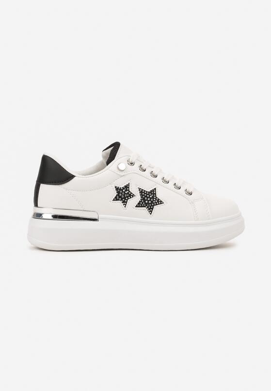 Biało-Czarne Płaskie Sneakersy z Gwiazdkami i Metalicznymi Wstawkami Jalelia 4