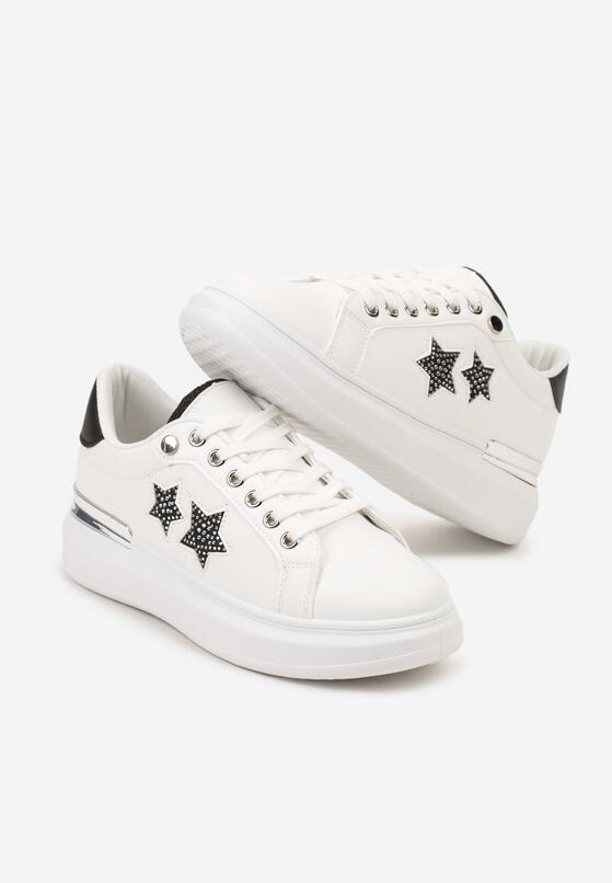 Biało-Czarne Płaskie Sneakersy z Gwiazdkami i Metalicznymi Wstawkami Jalelia 5