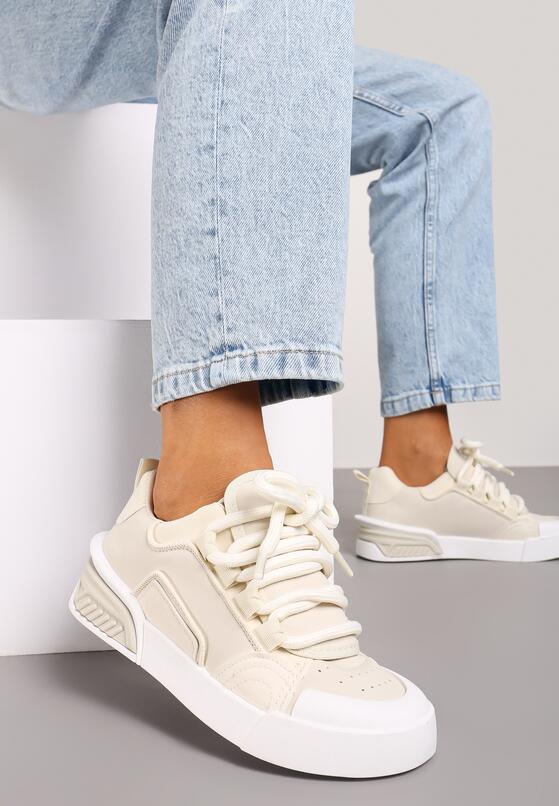Beżowe Sneakersy Trampki na Grubej Podeszwie z Szerokimi Sznurówkami Lindnesa 2