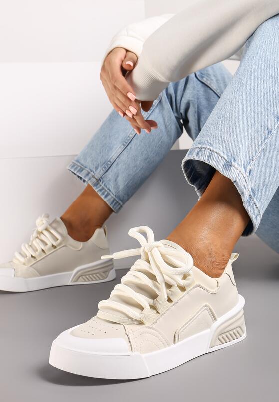 Beżowe Sneakersy Trampki na Grubej Podeszwie z Szerokimi Sznurówkami Lindnesa 1