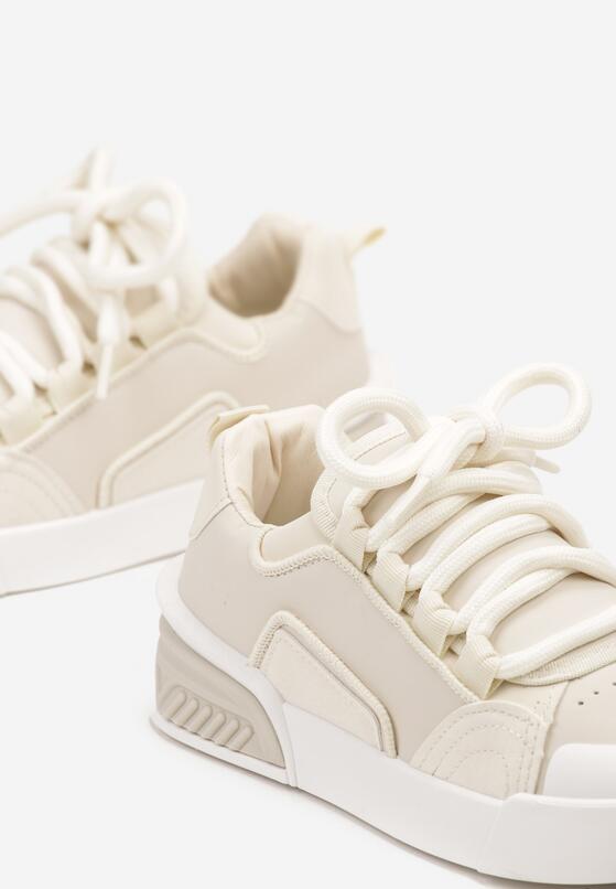 Beżowe Sneakersy Trampki na Grubej Podeszwie z Szerokimi Sznurówkami Lindnesa 6