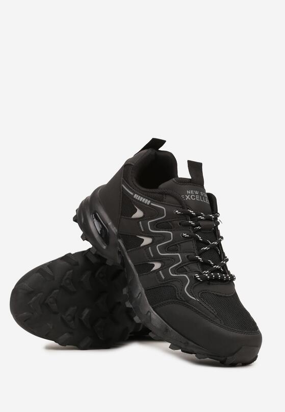 Czarno-Szare Sznurowane Buty Sportowe Sneakersy na Płaskiej Tłoczonej Podeszwie Arefoa 2