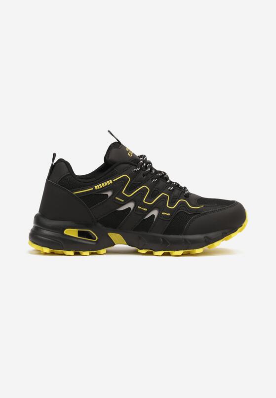 Czarno-Żółte Sznurowane Buty Sportowe Sneakersy na Płaskiej Tłoczonej Podeszwie Arefoa 1
