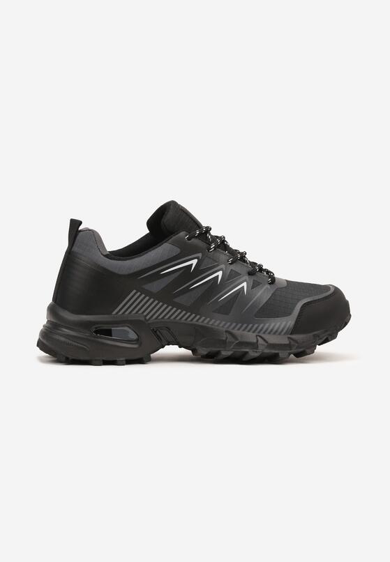 Czarno-Szare Sznurowane Płaskie Buty Sportowe z Geometrycznym Wzorem Brefoa 1