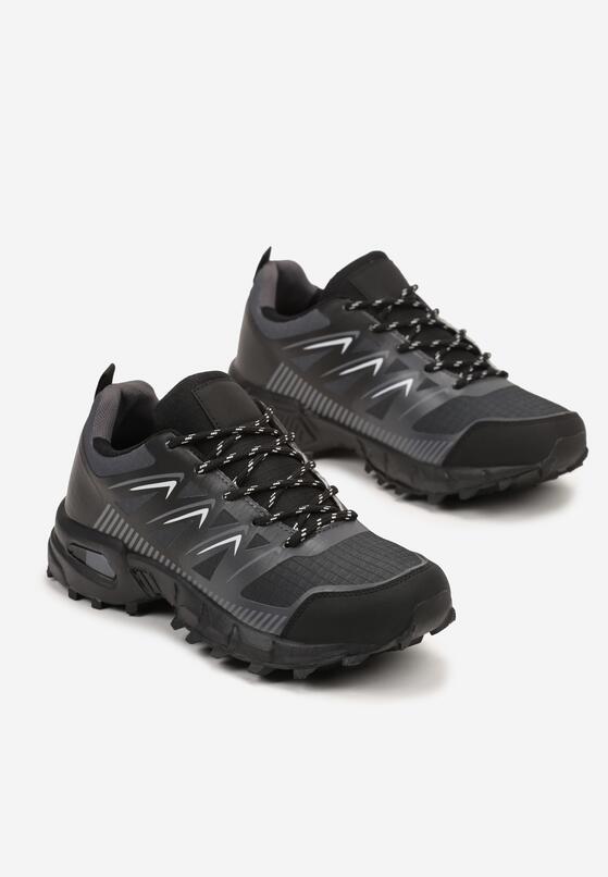 Czarno-Szare Sznurowane Płaskie Buty Sportowe z Geometrycznym Wzorem Brefoa 2
