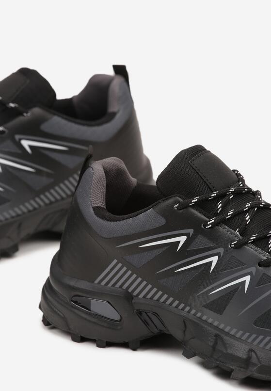 Czarno-Szare Sznurowane Płaskie Buty Sportowe z Geometrycznym Wzorem Brefoa 3