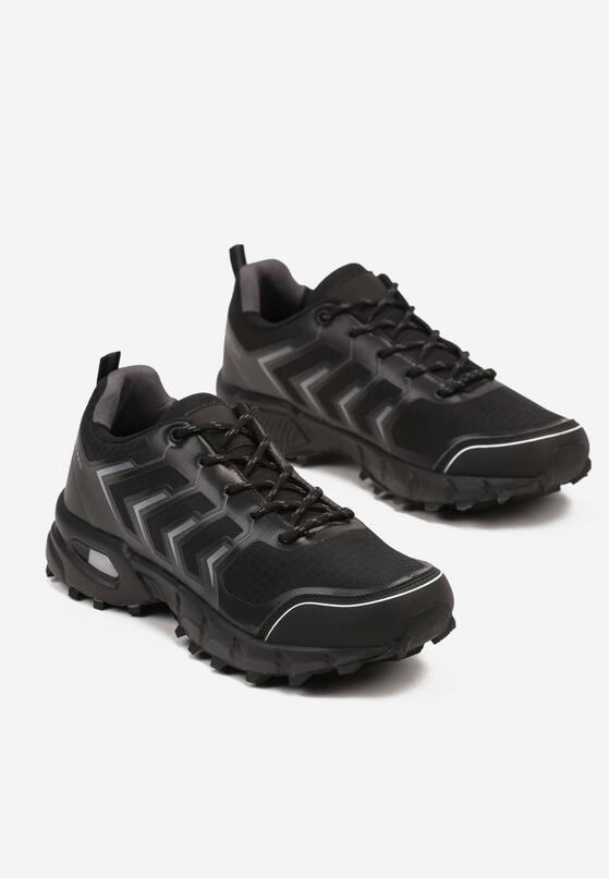 Czarno-Szare Płaskie Buty Sportowe na Tłoczonej Podeszwie ze Sznurowaniem Yolefia 2