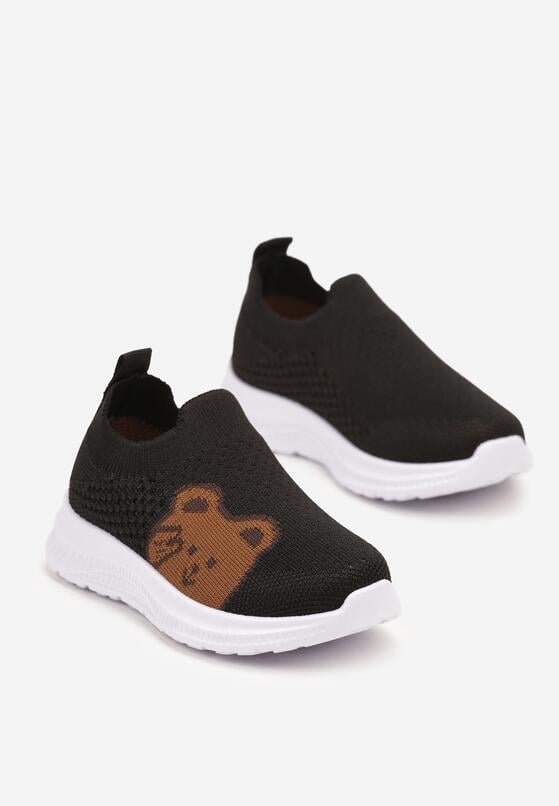 Czarne Wsuwane Buty Sportowe z Perforacją i Nadrukiem Misia Liseria 2