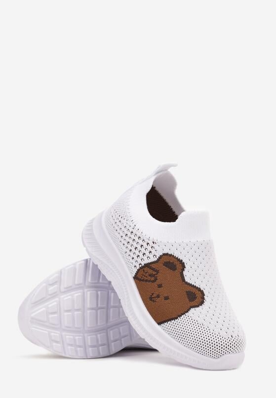 Białe Wsuwane Buty Sportowe z Perforacją i Nadrukiem Misia Liseria 2