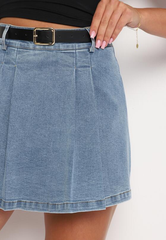 Niebieskie Szorty Jeansowe Imitujące Spódnicę Mini z Paskiem Arenie 5