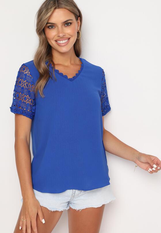 Granatowa Bluzka z Ażurowym Zdobieniem Avel 2