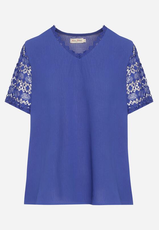 Granatowa Bluzka z Ażurowym Zdobieniem Avel 6