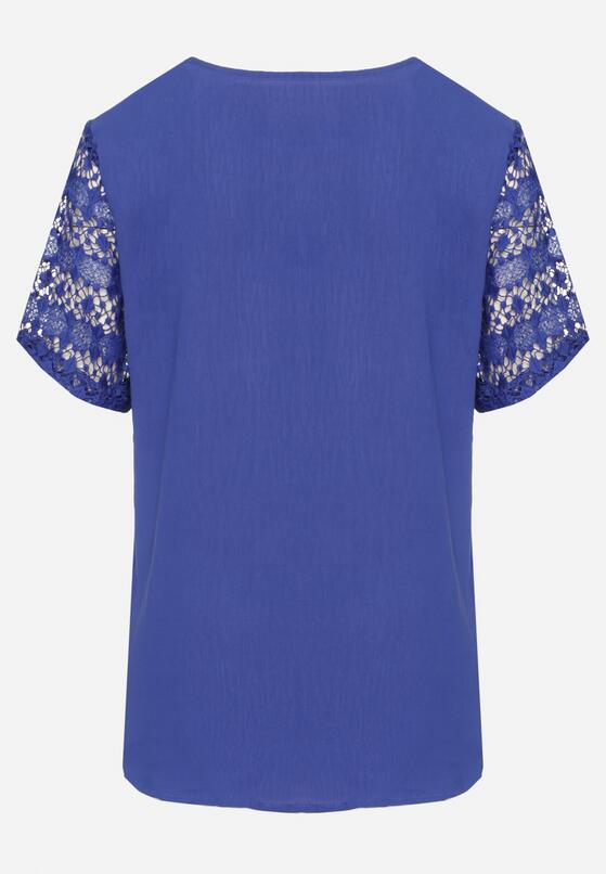 Granatowa Bluzka z Ażurowym Zdobieniem Avel 7