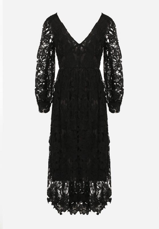 Czarna Sukienka Koronkowa o Rozkloszowanym Kroju w Stylu Retro Lerilis 7