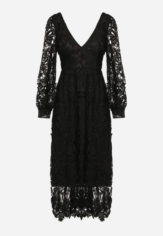 Czarna Sukienka Koronkowa o Rozkloszowanym Kroju w Stylu Retro Lerilis 6