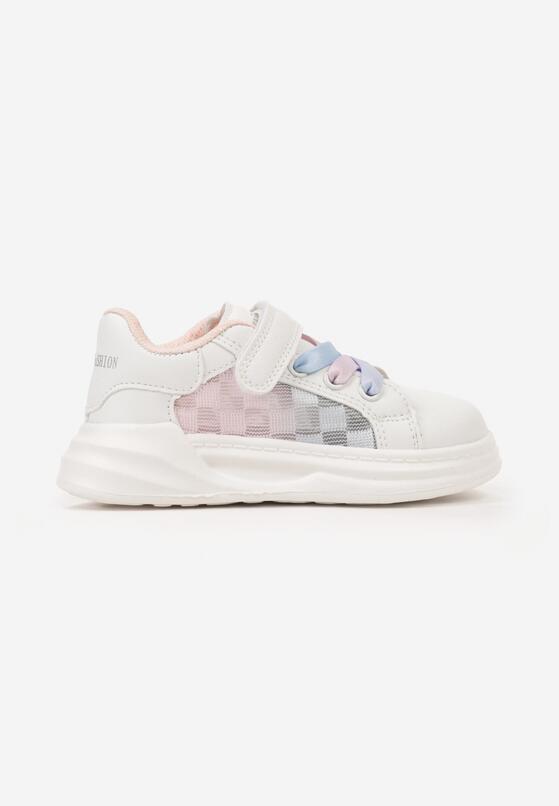 Biało-Różowe Płaskie Buty Sportowe Sneakersy z Kolorowymi Sznurówkami i Skórzaną Wkładką Elmelba 1