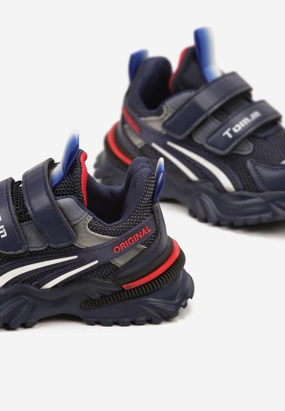 Granatowe Buty Sportowe z Tłoczoną Podeszwą Zapinane na Rzepy Olaillia 3